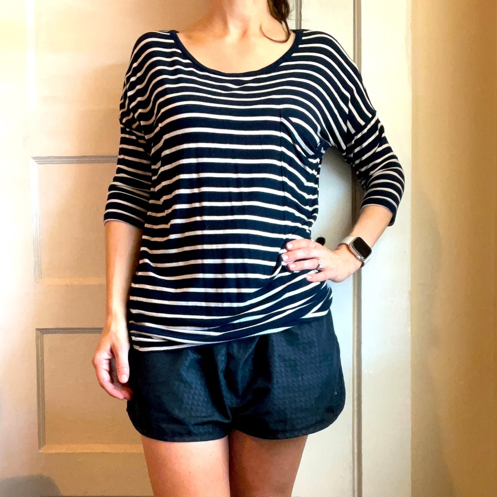Pink Rose Navy blue and White striped shirt L